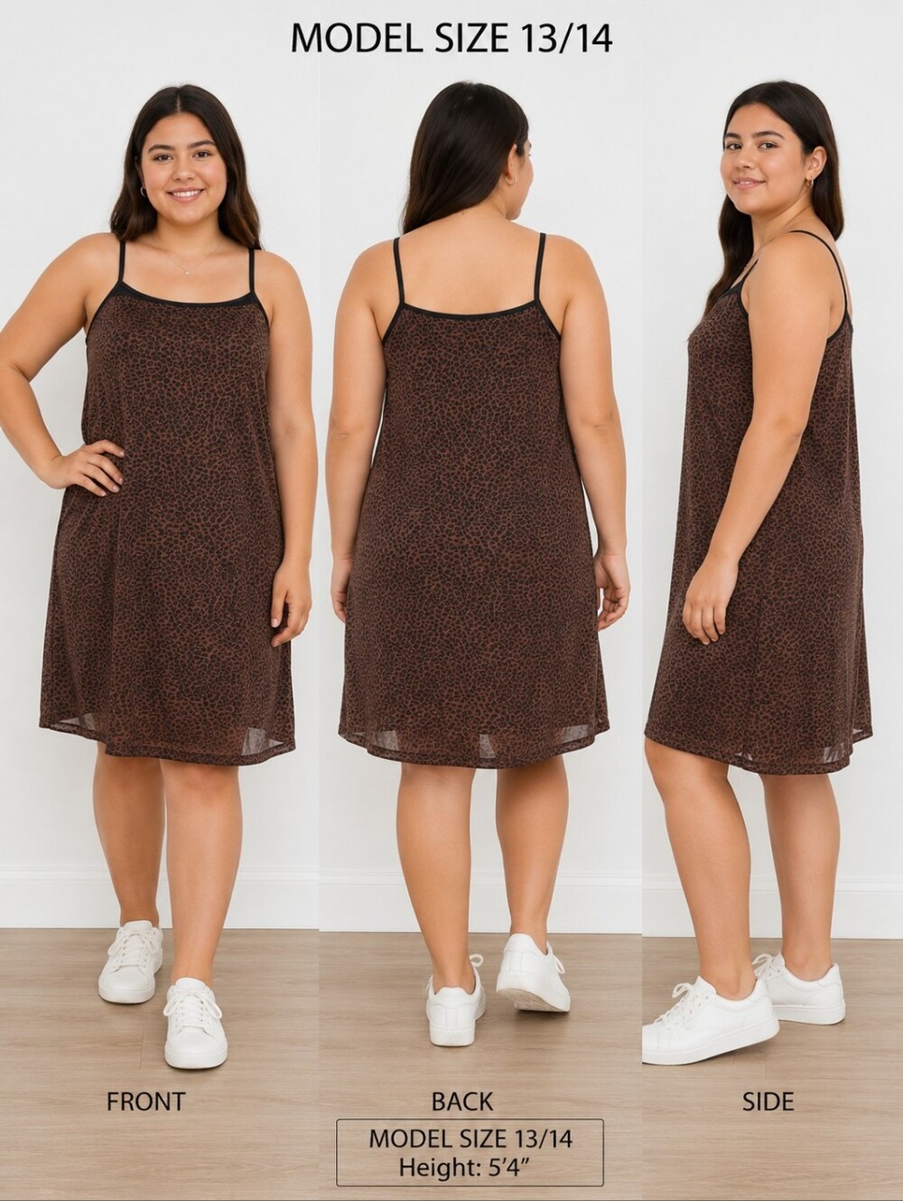 Vintage Express Tricot Leopard Print Sheer Slip Dress Size 13/14